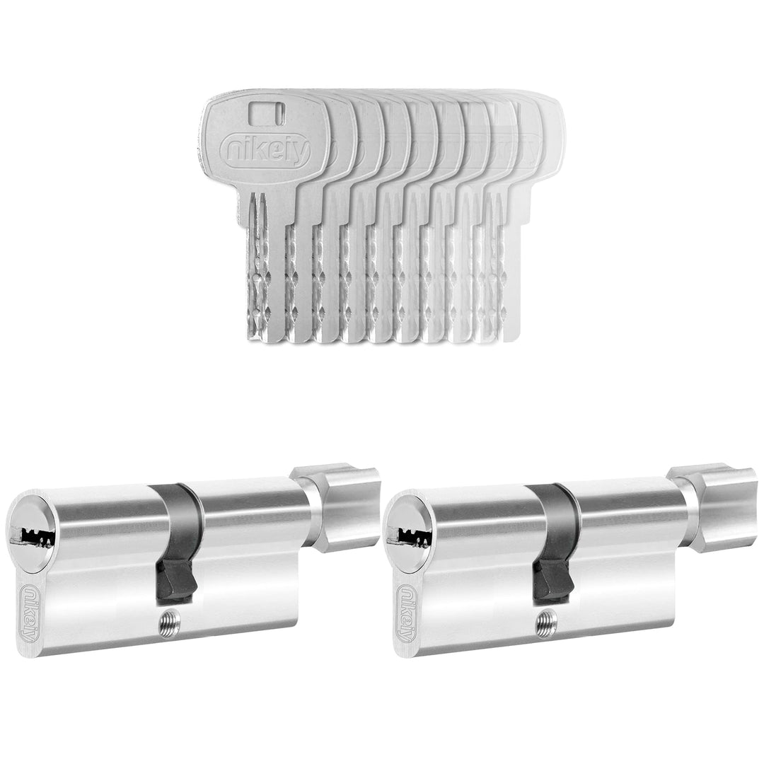 GERCAR 2x Knaufzylinder gleichschliessend 2 Schliesszylinder 30/30 inkl. 10 Schlüssel - 60 mm - Türs