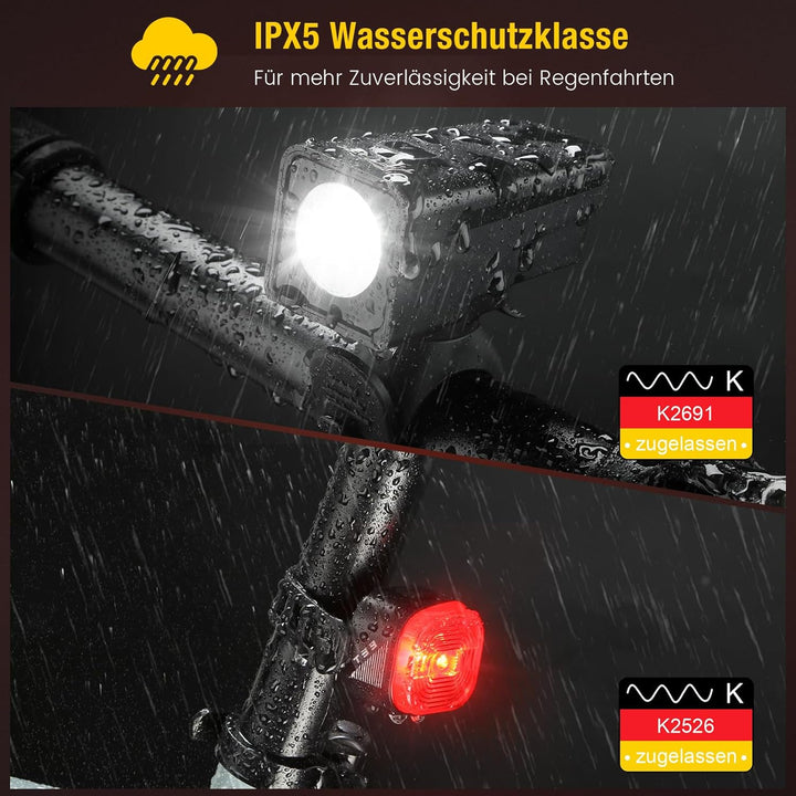toptrek Fahrradlicht Set USB Aufladbar, StVZO Zugelassen Fahrrad Lichter LED Set, IPX5 Wasserdicht F