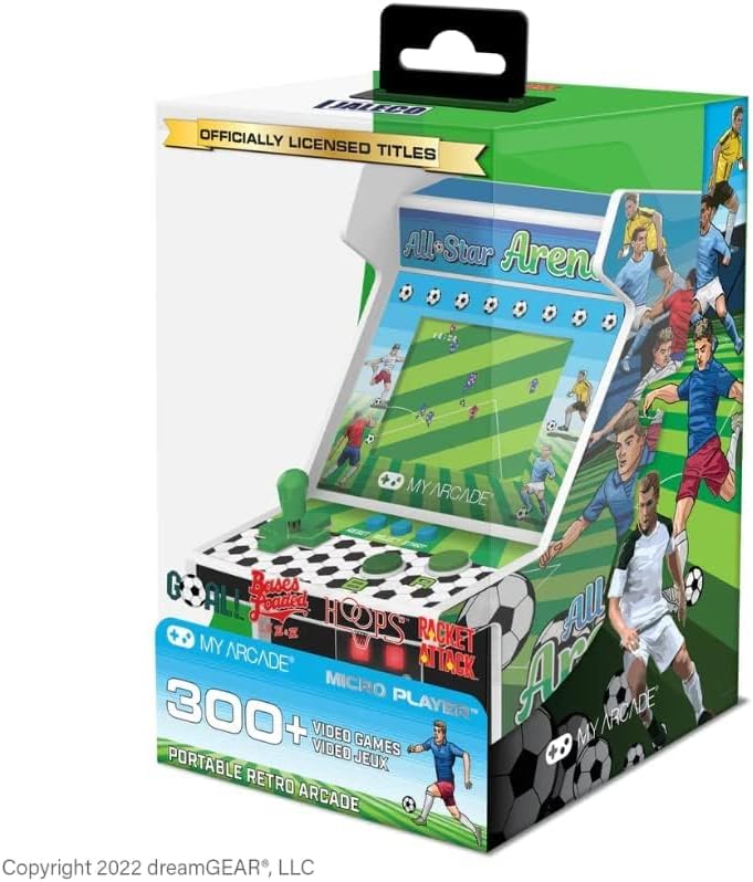 My Arcade All Star Arena Micro Player, voll tragbar, Mini-Arcade-Maschine mit 307 Retro-Spielen, 7 c