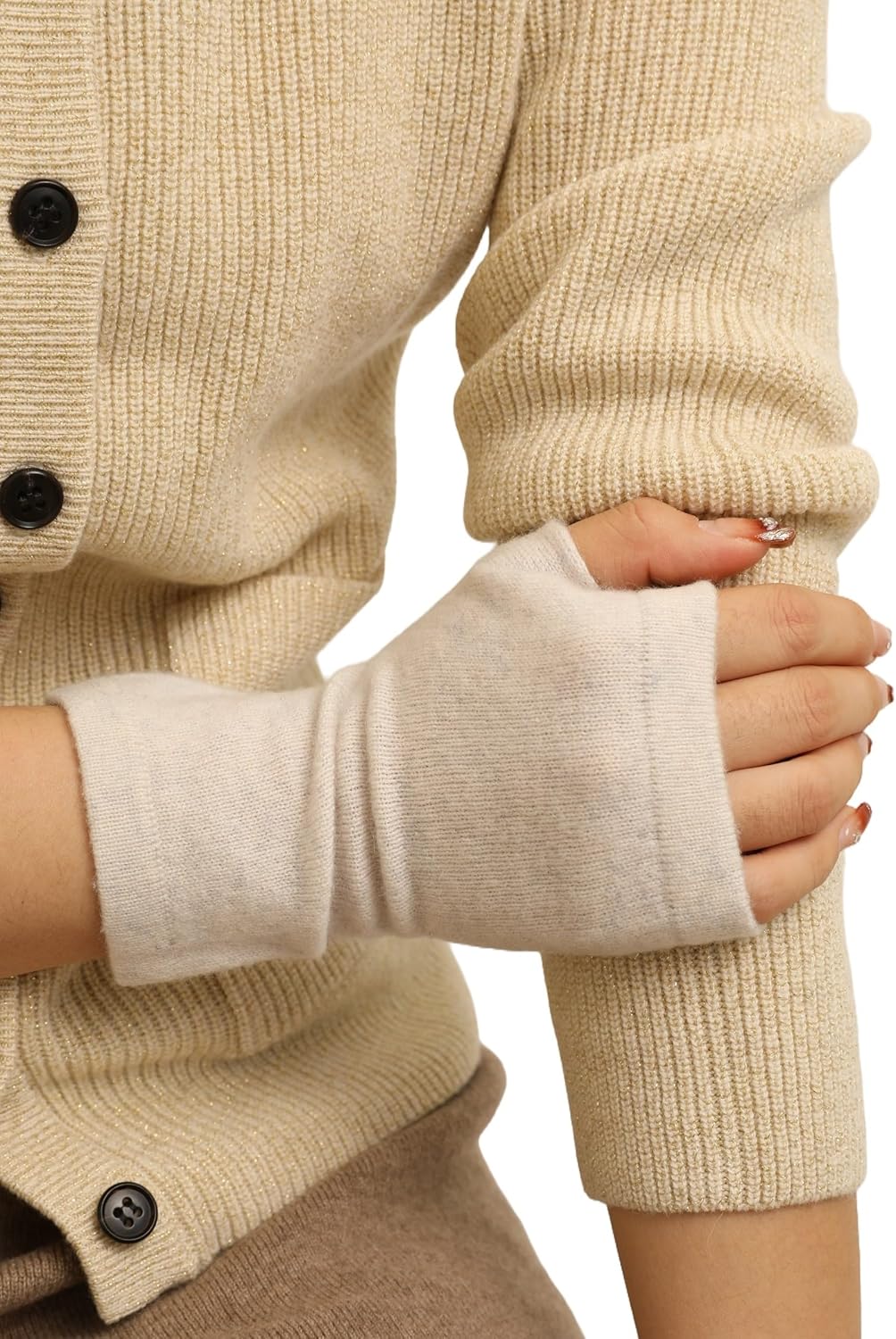 Prettystern Kaschmir-Wolle Damen Pulswärmer fingerlose Handschuhe Hand-Stulpen, 19 cm X 10 cm melier
