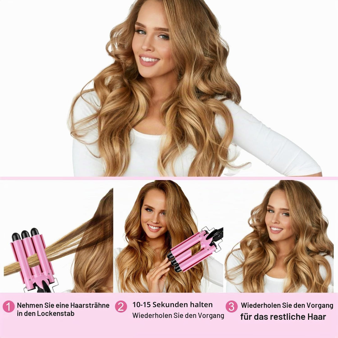Lockenstab 3 Fässer LAYADO Welleneisen 25mm Grosse Welle Welleneisen für Haare Beach Waves Schnelle