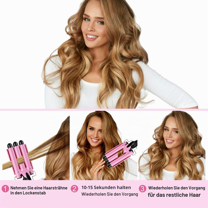 Lockenstab 3 Fässer LAYADO Welleneisen 25mm Grosse Welle Welleneisen für Haare Beach Waves Schnelle