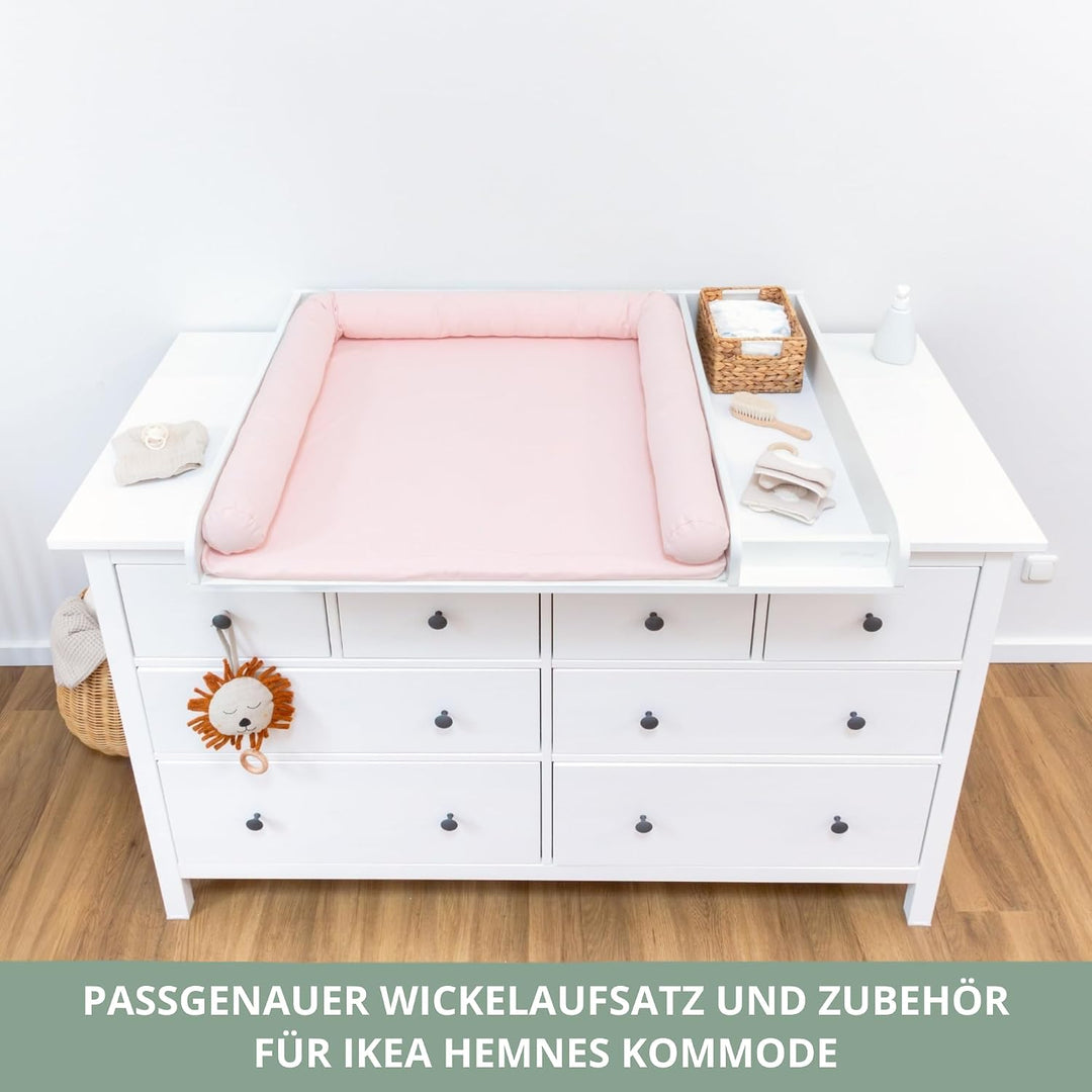 Wickelaufsatz Set für IKEA HEMNES – mit Aufsatz, Wickelauflage & Umrandung aus 100% Baumwolle (Blush