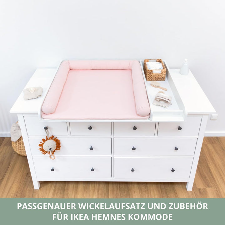 Wickelaufsatz Set für IKEA HEMNES – mit Aufsatz, Wickelauflage & Umrandung aus 100% Baumwolle (Blush