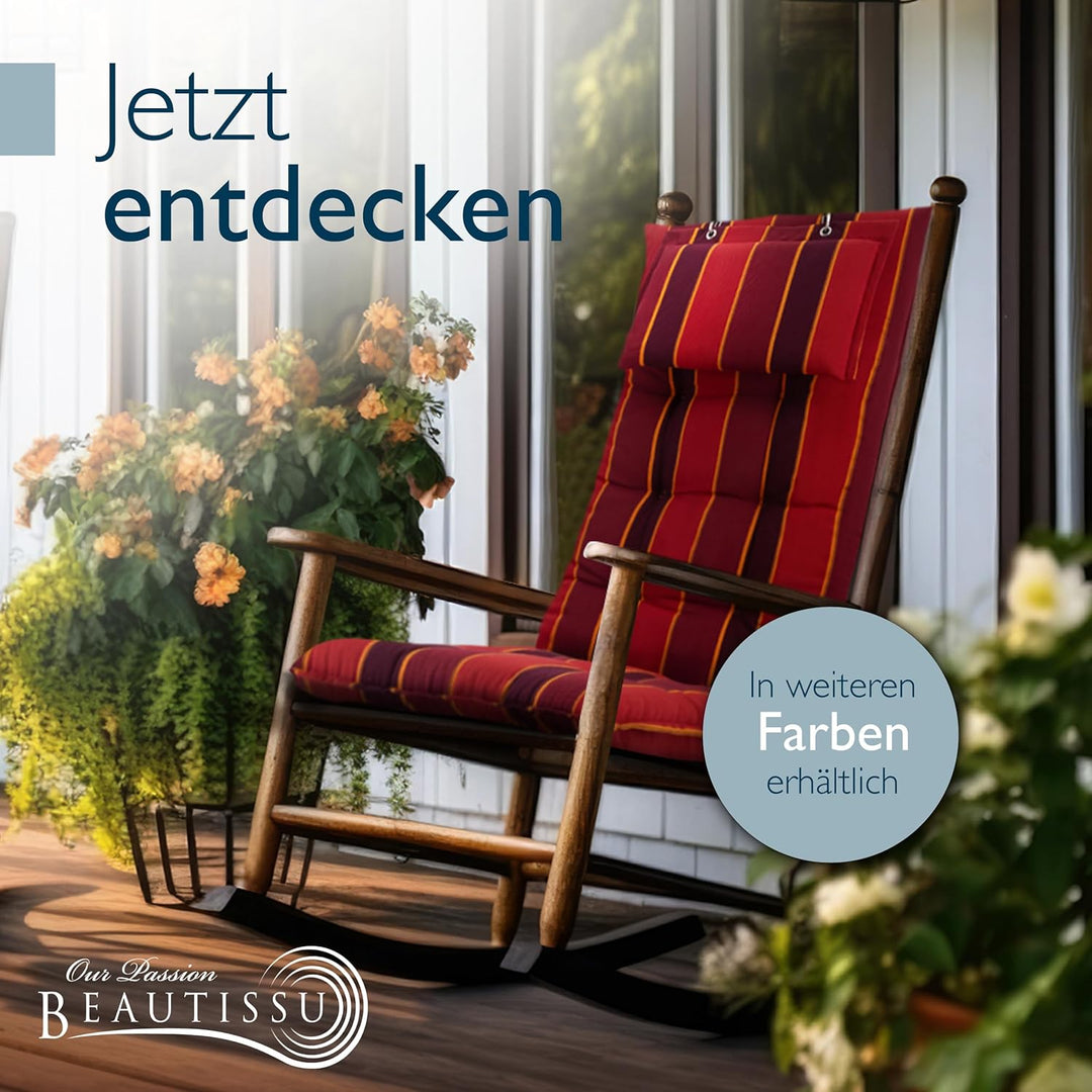 Beautissu 4er Set Premium Hochlehner Auflage mit Kopfpolster 120x50cm Sun-HL – 8cm Dick Polster Gart