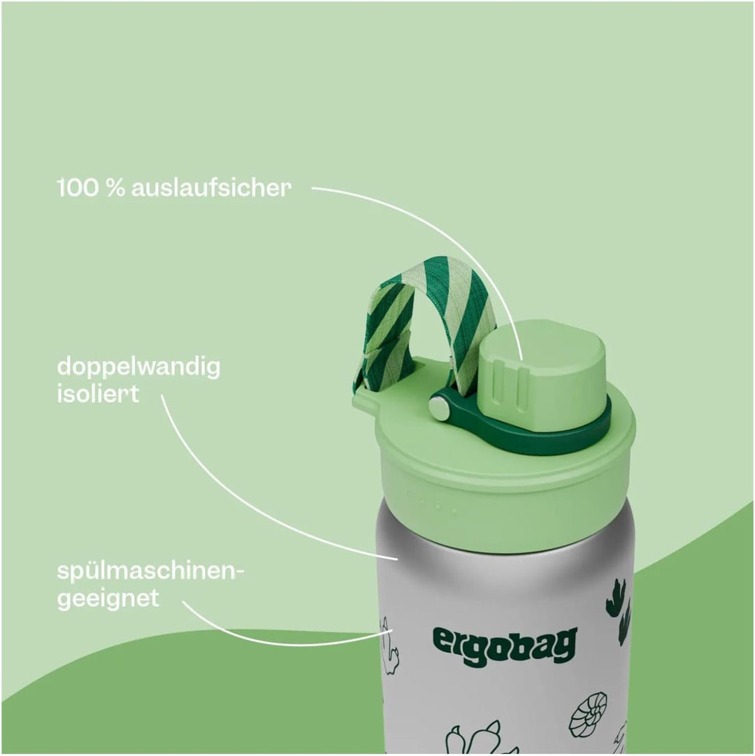 ergobag Edelstahl Trinkflasche Schmetterling - Lila | 500 ml Fassungsvermögen mit verschiedenen Moti
