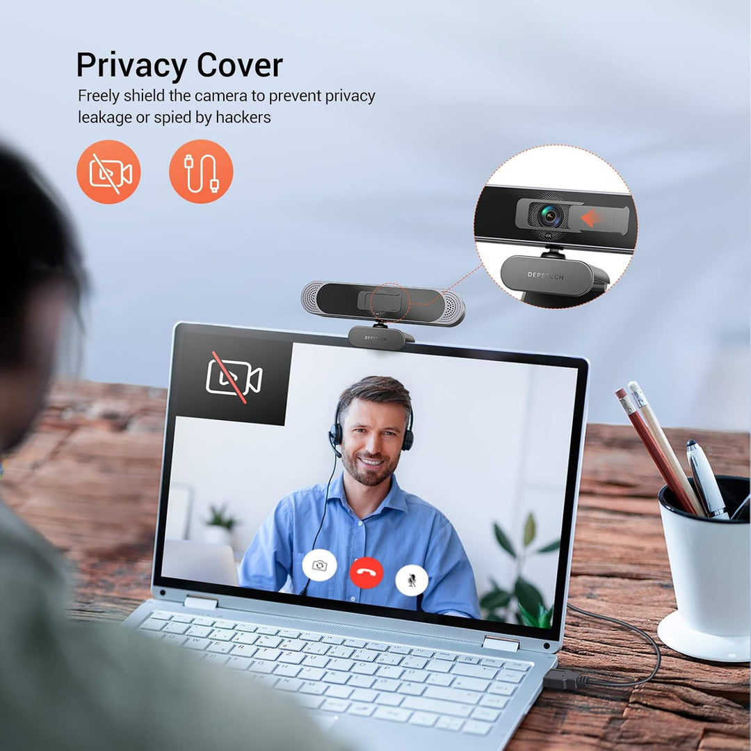 DEPSTECH Webcam with Microphone, 4K Webcam Autofocus Web Camera with Privacy Cover and Tripod, 8MP U