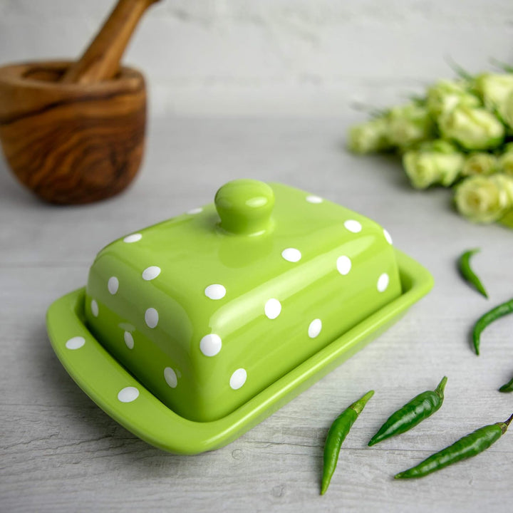 City to Cottage - Butterdose Keramik | Grün und Weiss | Polka Dots | Handgemacht | 250 Gramm Keramik