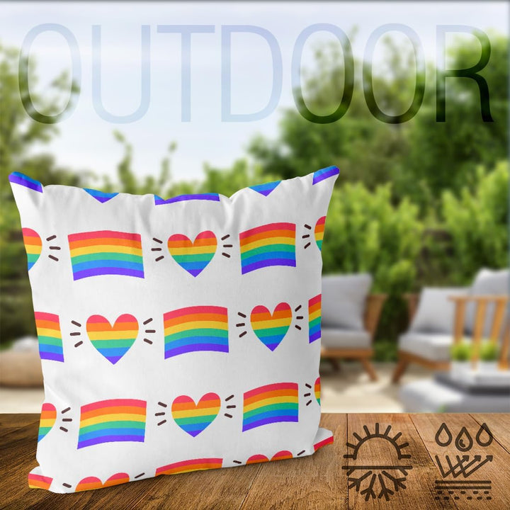 VOID Regenbogen Farben Herz Kissenbezug Kissenhülle Polyester wasserfest Outdoor Indoor, Kissen Grös