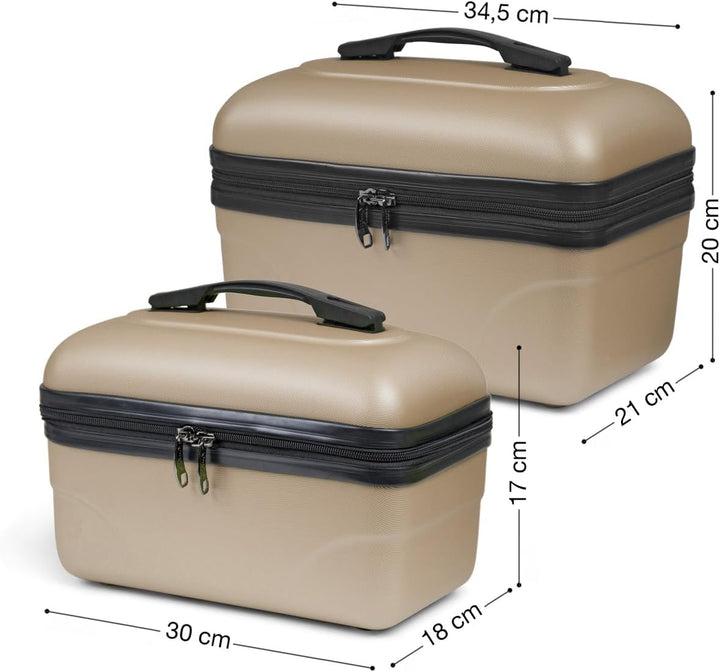 2er-Set Grosse starre Waschtisch-ABS-Schale - Kulturbeutel/Make-up-Etui 35 cm Champagner, Champagner
