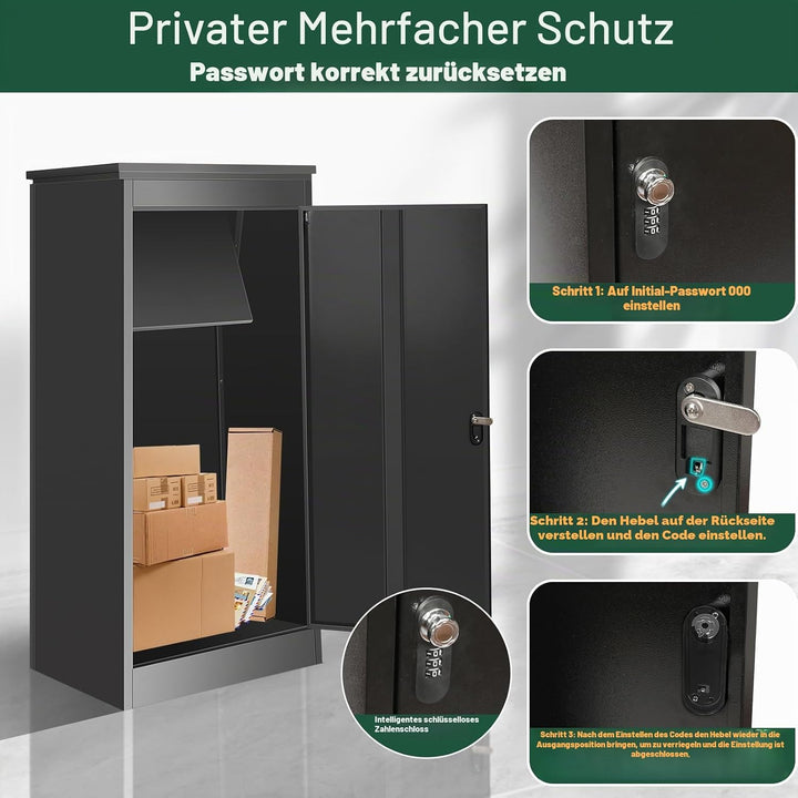 Paketkasten für den Aussenbereich - Abschliessbarer schwarzer Paketkasten aus Metall, diebstahlsiche