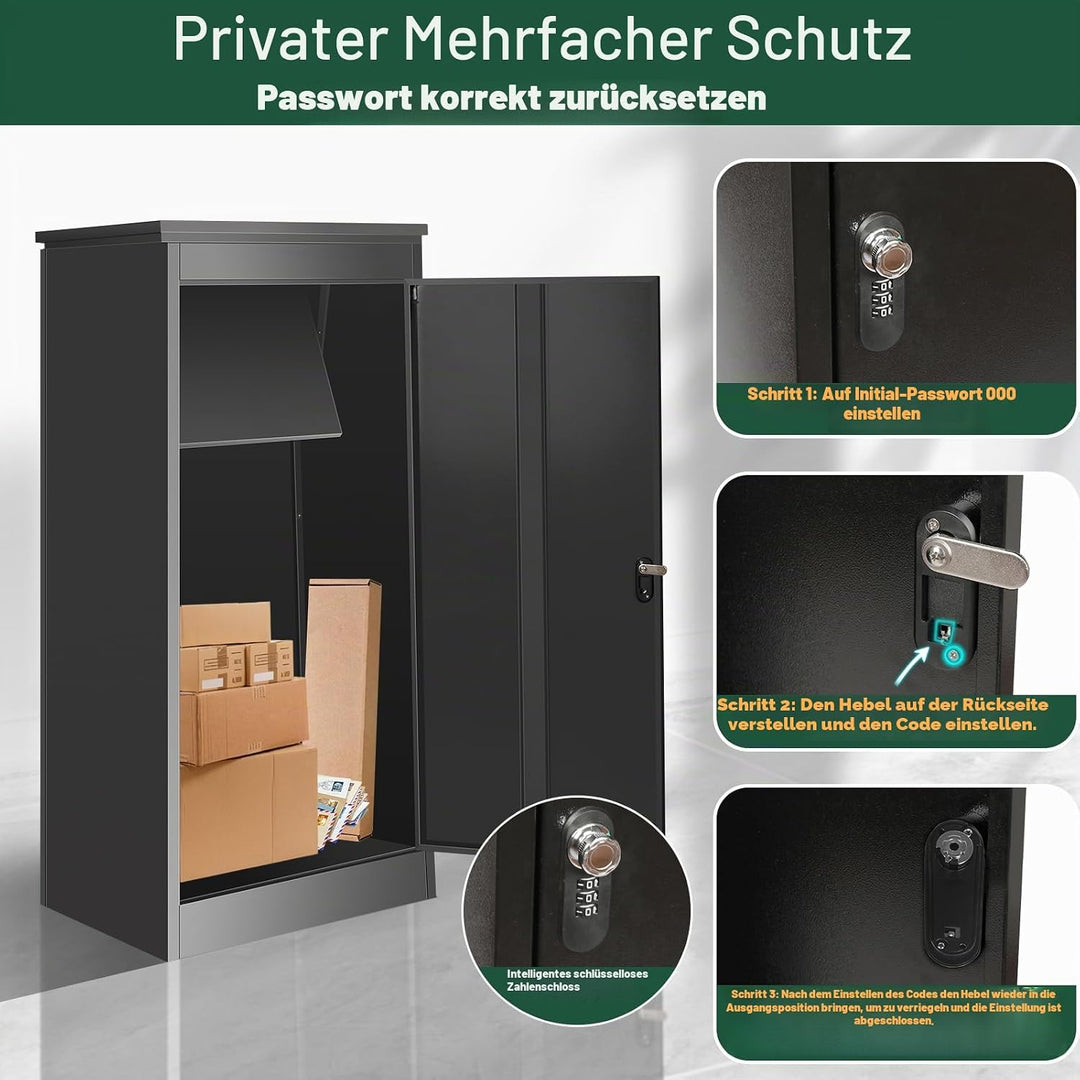 Stahl Briefkasten für Aussen, Paketkasten mit Zahlenschloss, Pulverbeschichteter Briefkasten Paketbo