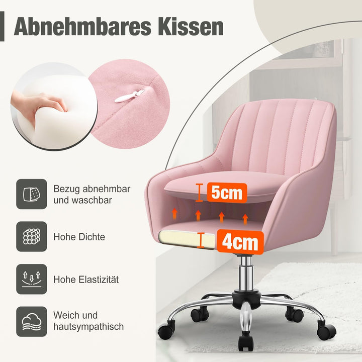 Schreibtischstuhl,Bürostuhl mit gepolstertem Samtstoff,Schminktisch Stuhl,höhenverstellbar Drehstuhl
