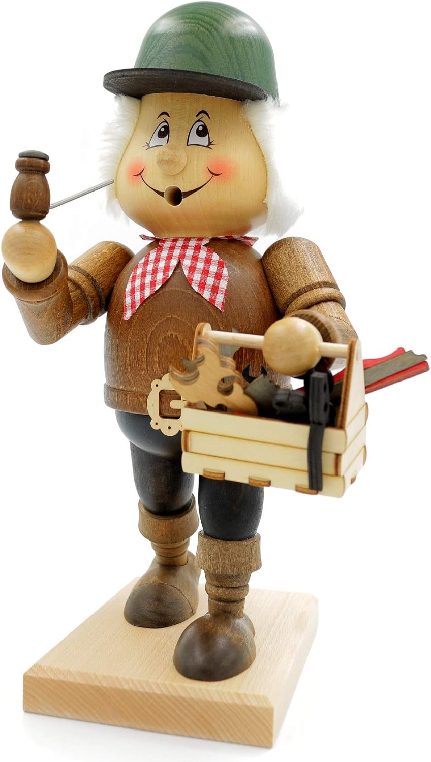 Kuhnert - Original Erzgebirgische Holzkunst Räuchermann Räucherfigur Wichtel 31cm - Handwerker, Hand