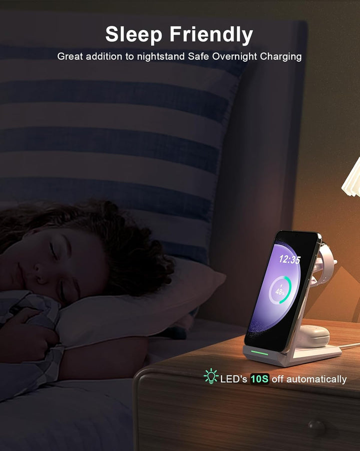 Induktive Ladestation für Samsung，ADADPU Kabelloses Ladegerät 3 in 1 Kompatibel für Galaxy Watch 7/6