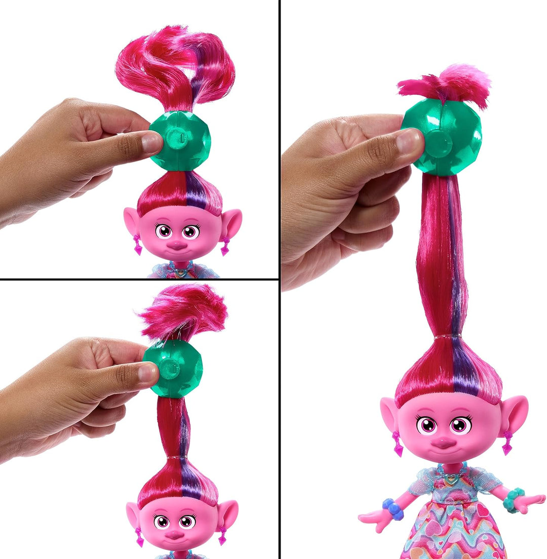 DREAMWORKS TROLLS Gemeinsam Stark – Hairsational Reveals Königin Poppy Modepuppe mit pelzigen Plüsch