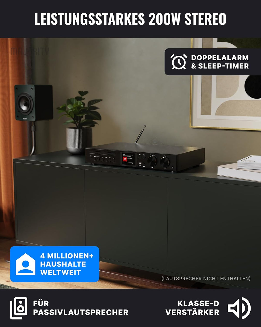 Majority Fitzwilliam Connect Amp CD Alle-in-einem Internetradio &amp; CD Player, AMP CD