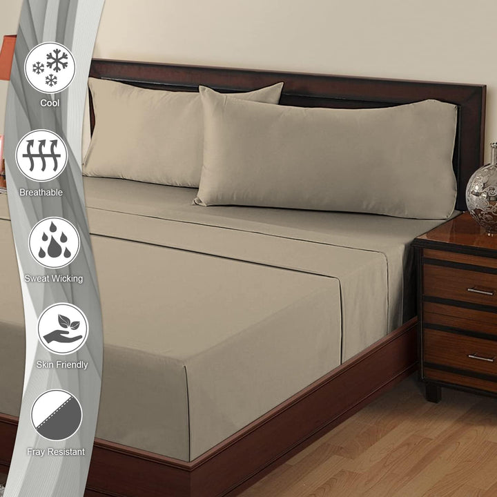 Pizuna Luxuriöser Soft-Satin 2er Pack Kissenbezug 40x80 cm Einfach Taupe, 600 Fadenzahl Baumwolle Ki