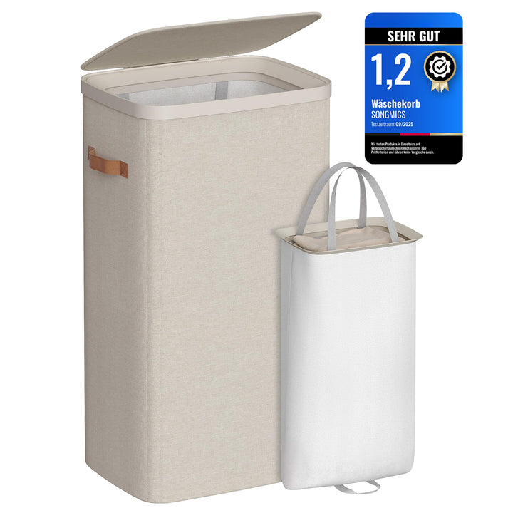 SONGMICS Wäschekorb, 100 L Wäschesammler, Wäschetonne, leichter Aufbau, mit Deckel und Griffen, hera