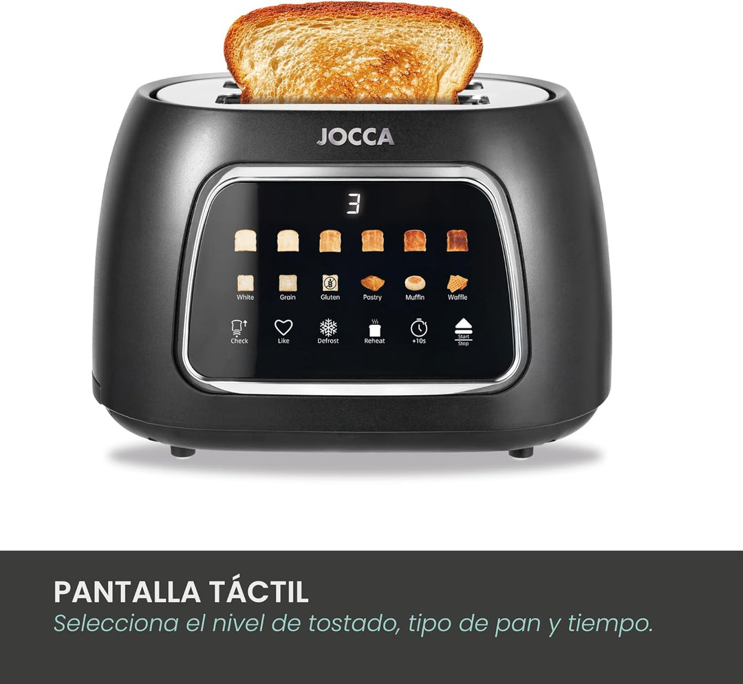 JOCCA Digitaler Easy-Touch-Toaster, 2 Schlitze, Touchscreen, 6 Bräunungsstufen und 6 Brotarten, brei