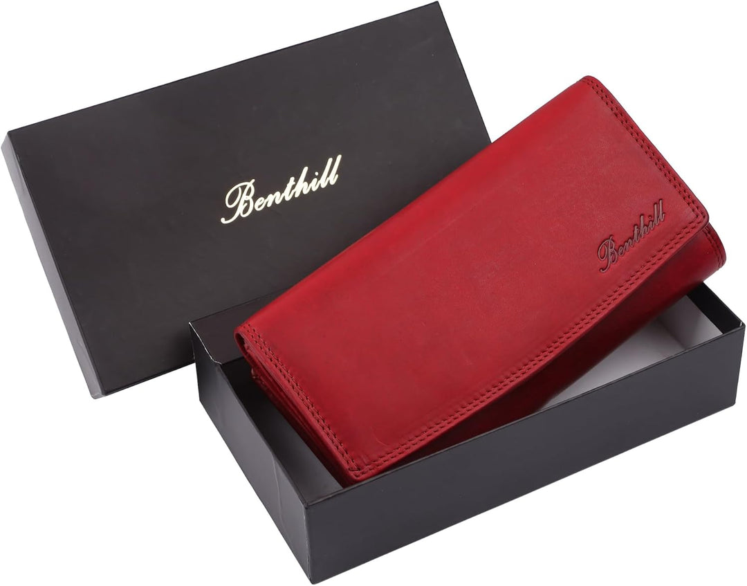 Benthill Damen Geldbörse Gross Echt Leder | Grosses Portemonnaie XXL mit RFID Schutz | Vintage Echtl