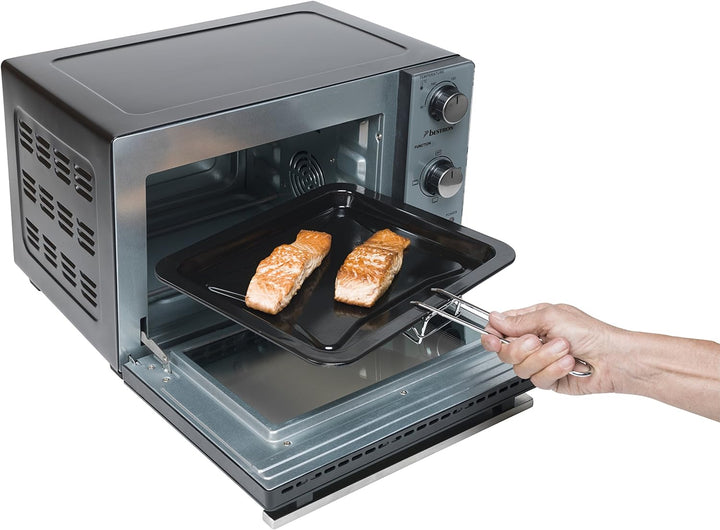 Bestron AOV20 Kompakter Mini-Backofen mit Ober-/Unterhitze, 20 Liter, 1300 W, Edelstahl, Schwarz 20