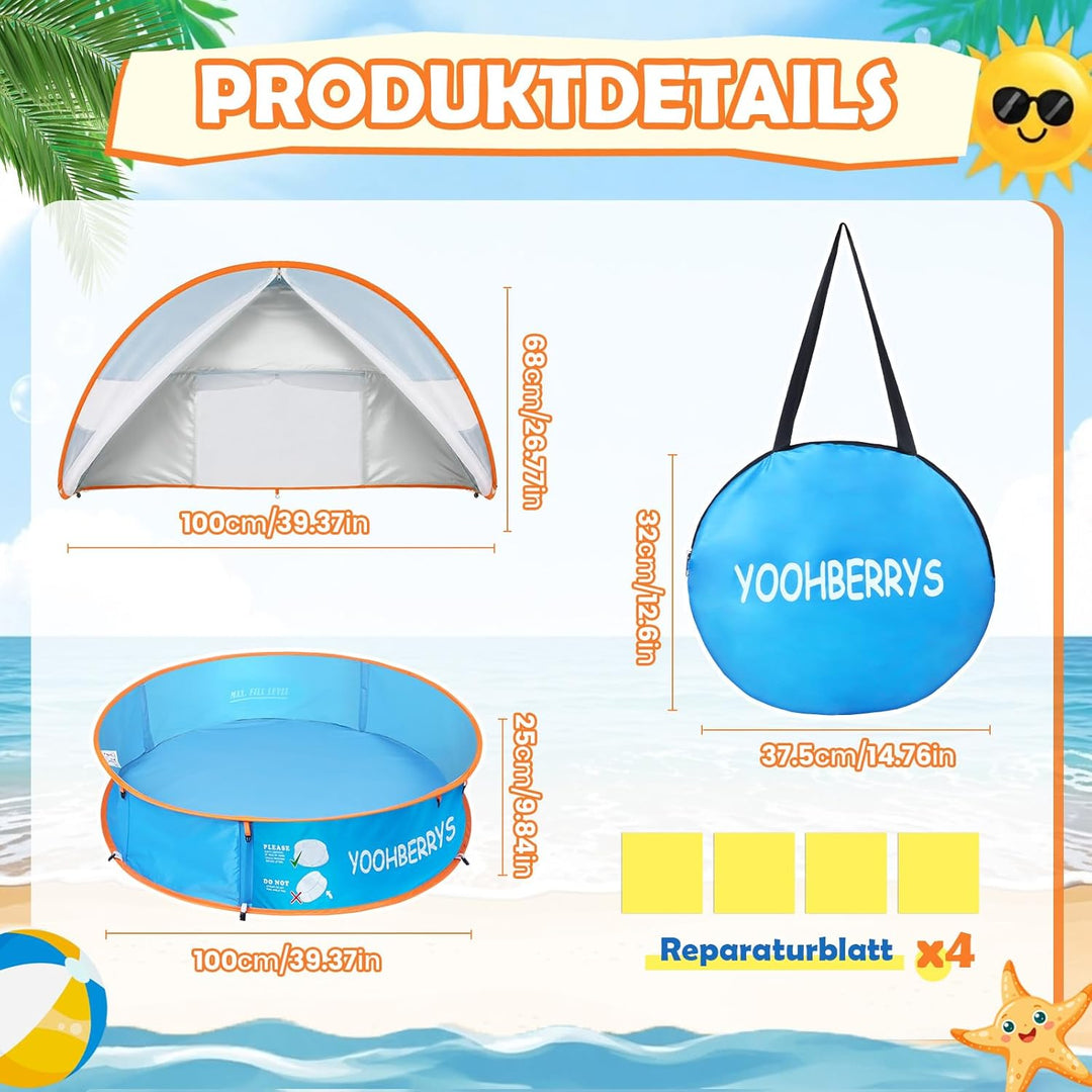 4-in-1 Pop Up Baby Planschbecken, Strandmuschel Baby mit UV Schutz SPF 50+, Strandzelt Baby mit Mosk