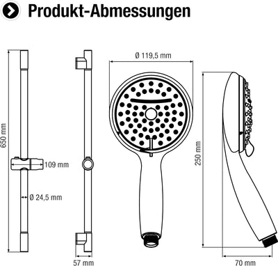 Cornat Brausegarnitur "Ardea" - Handbrause 119,5 mm - 2 Strahlarten: Normal- & Schwallstrahl - Anti-