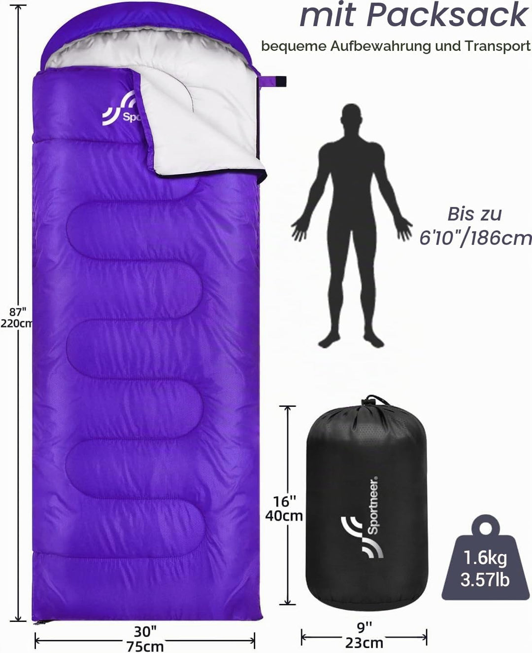 Schlafsack Outdoor für Camping: Sportneer 3-4 Jahreszeiten Sommerschlafsack Schlafsäcke Kleines Pack
