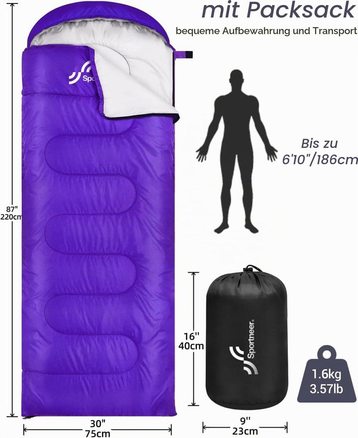 Schlafsack Outdoor für Camping: Sportneer 3-4 Jahreszeiten Sommerschlafsack Schlafsäcke Kleines Pack