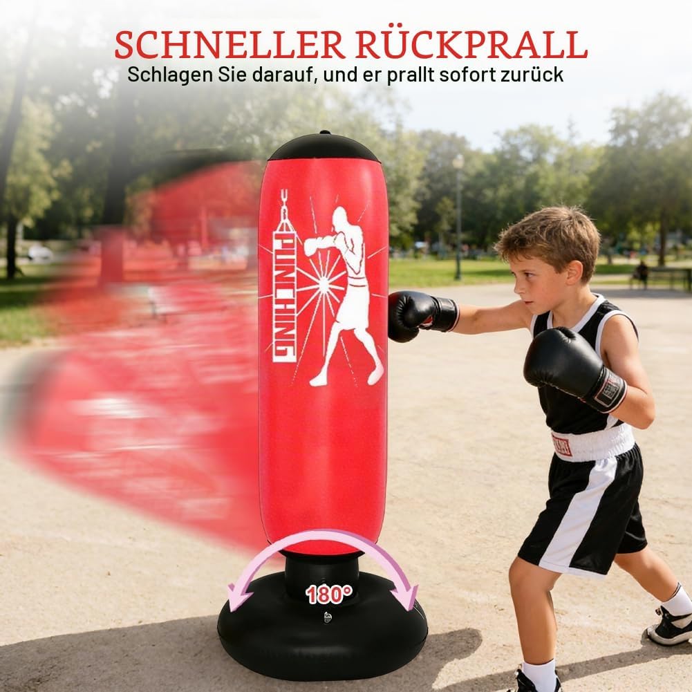 Freistehender Boxsack für Kinder, 160cm Aufblasbarer Standboxsack mit Luftpumpe, Boxsack Stehend für