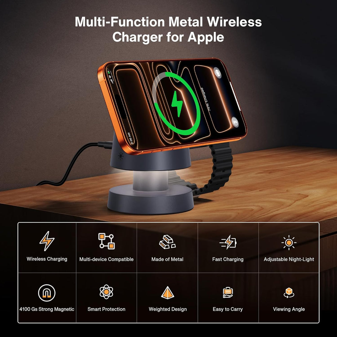 iVANKY 5-in-1-Wireless-Ladegerät für iPhone 17 Ladestation mit Nachtlicht, 15 W 3-in-1-Reiseständer