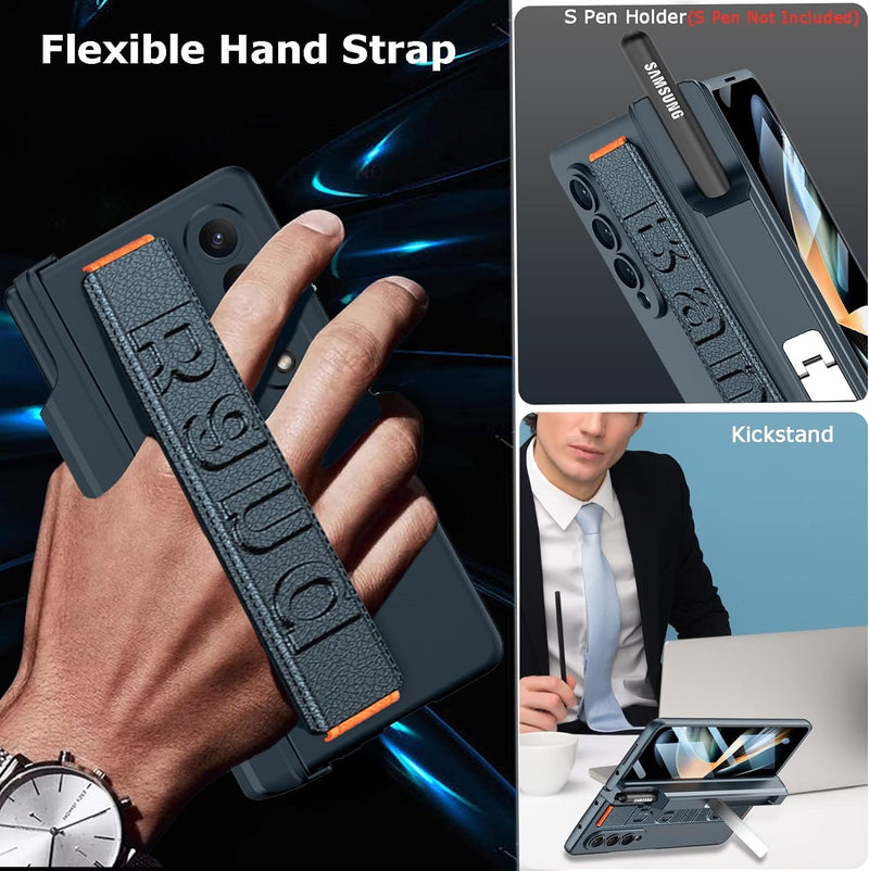 NINKI Kompatibel Samsung Galaxy Z Fold 4 hülle mit Handschlaufe, All-Inclusive magnetische Stossstan