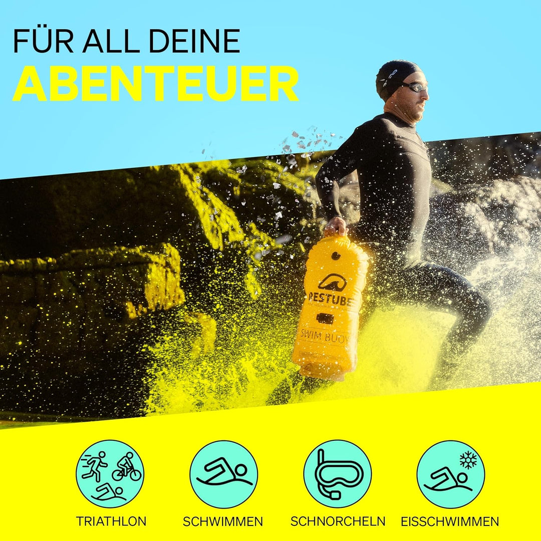 Restube Schwimmboje - Aufblasbare Schwimmhilfe für Schwimmen, Schnorcheln, Triathlon, SUP, Freiwasse