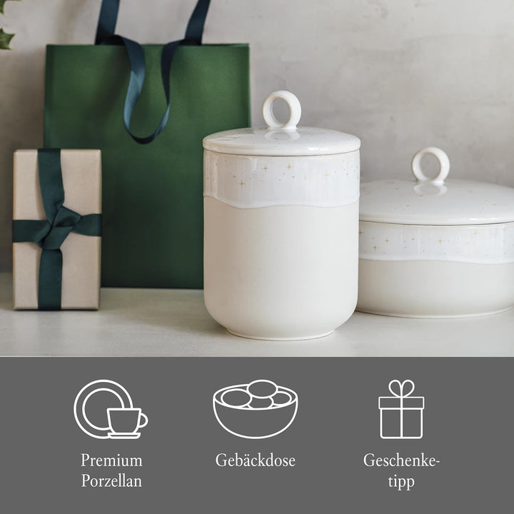 like. by Villeroy & Boch – Winter Glow Längliche Dose Rund Beige, Mikrowellensicher, Winterliche Geb