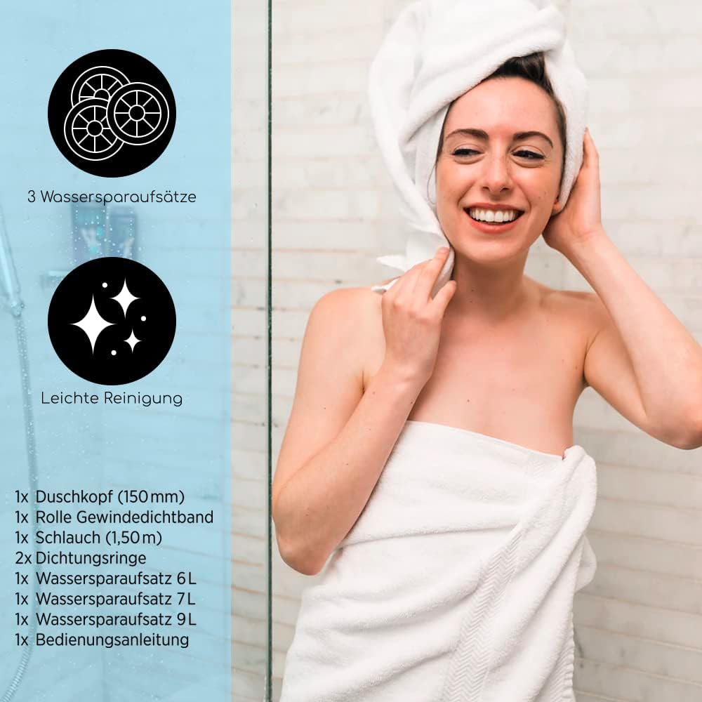 Bath4U Duschkopf | 7 Strahlarten für entspannende Duschen | mit Wasserspareinsätzen | Einfache Insta