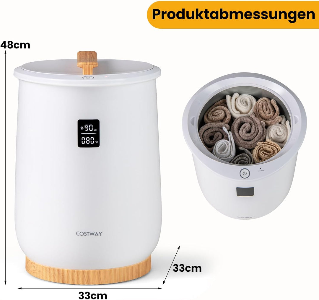 COSTWAY 20L Handtuchwärmer Eimer, Handtuchtrockner mit LED-Anzeige, 1-Knopf-Bedienung & Timer, Decke