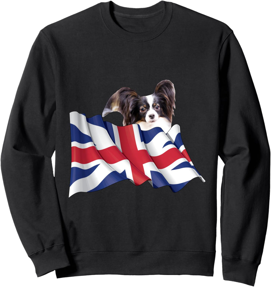 Union Jack Flag Dog Papillons Sweatshirt