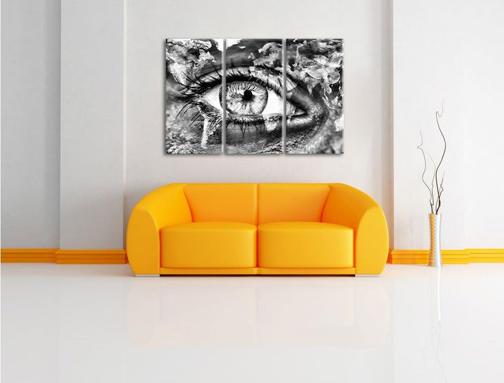 Pixxprint Monocrome, Die Erde gezeichnet auf EIN Gesicht 3-Teiler Leinwandbild 120x80 Bild auf Leinw