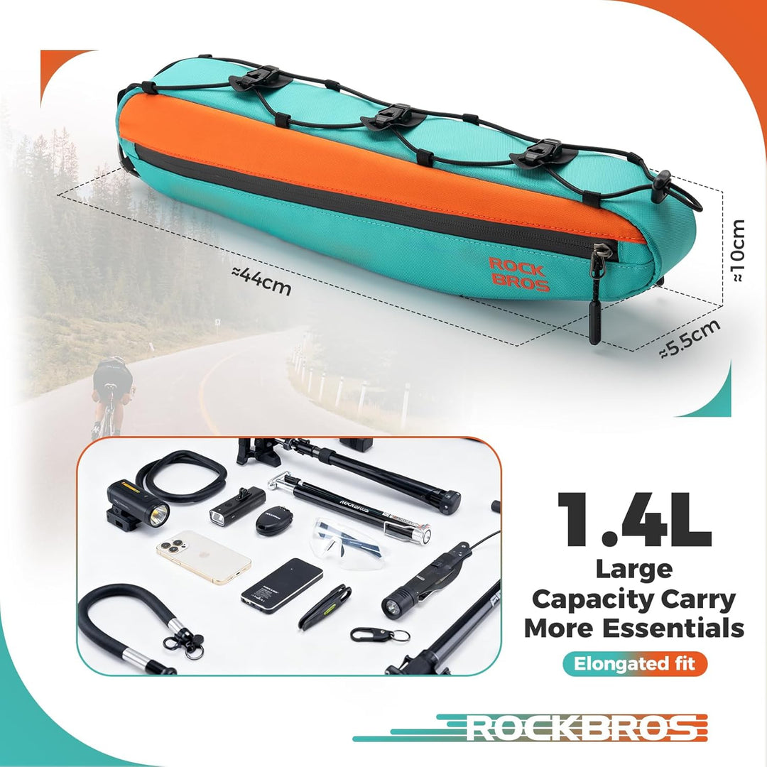 ROCKBROS Fahrrad Rahmentasche Lenkertasche 44 cm Extra Lang, Schmale 1,4L aus Polyester, Werkzeugtas