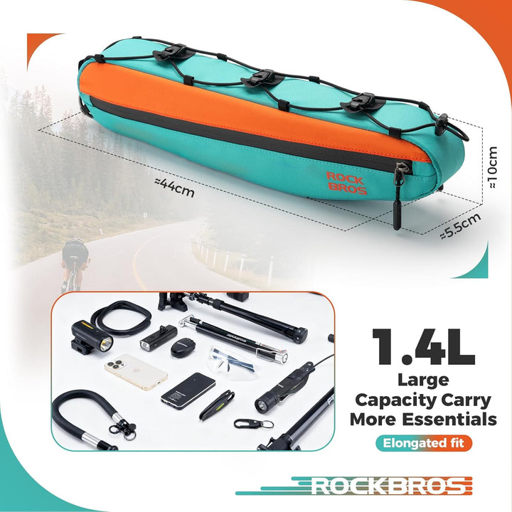 ROCKBROS Fahrrad Rahmentasche Lenkertasche 44 cm Extra Lang, Schmale 1,4L aus Polyester, Werkzeugtas