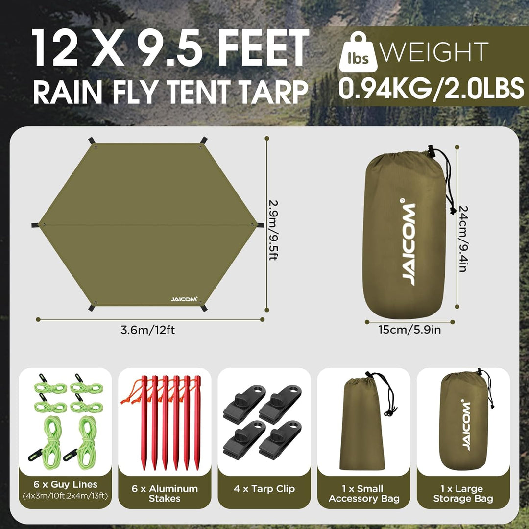 JAICOM Tarp Wasserdicht, 3.6x2.9m Ultraleicht Camping Zeltplane, Anti-UV Sonnen Regen Schutz Schnee,