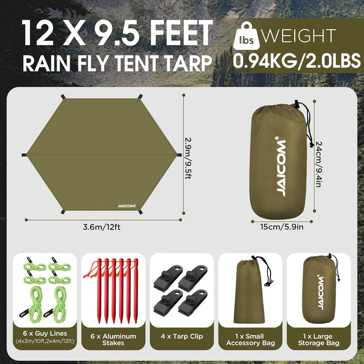JAICOM Tarp Wasserdicht, 3.6x2.9m Ultraleicht Camping Zeltplane, Anti-UV Sonnen Regen Schutz Schnee,