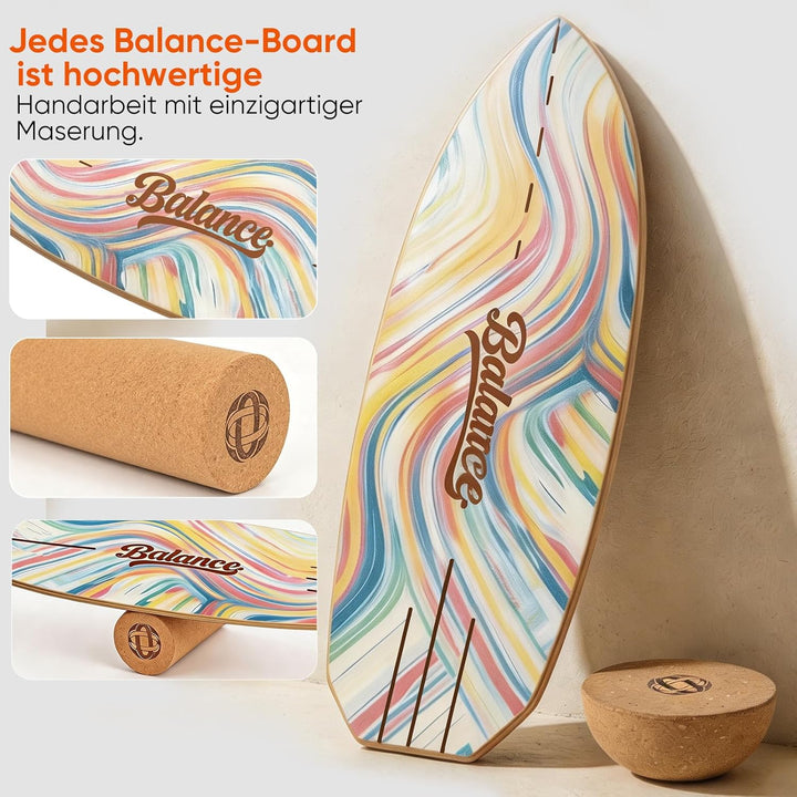 Balance Board Komplett-Set aus Massivholz – 4-in-1 Gleichgewichtsboard mit Rolle, Halbkugel & Faszie