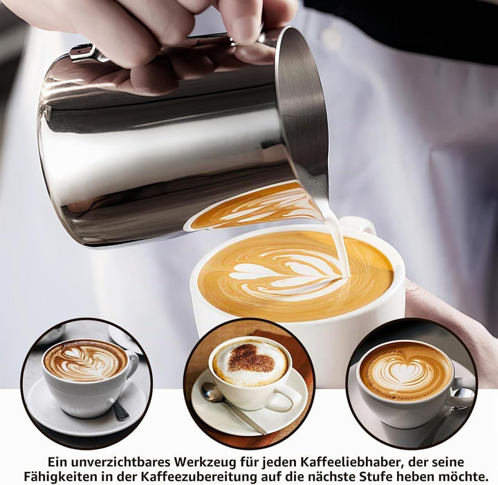 Milchkännchen Edelstahl, 2 Stück Milchschaumkännchen 350ml und 600ml, Milchkanne Edelstahl, Silber M