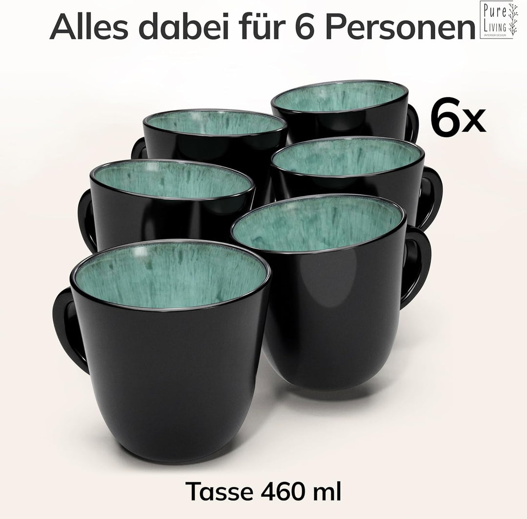 Steingut Kaffeetassen 6 Pers. Ibiza Hochwertiges Mediterranes TEST SEHR GUT Tassen Set, Spülmaschine