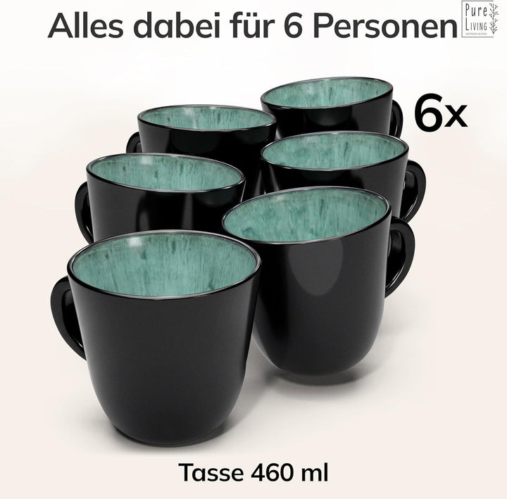 Steingut Kaffeetassen 6 Pers. Ibiza Hochwertiges Mediterranes TEST SEHR GUT Tassen Set, Spülmaschine