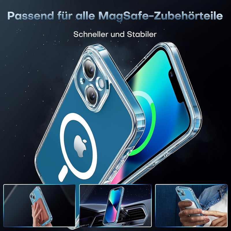 TOCOL 3 in 1 für iPhone 13 Hülle für MagSafe, mit 2 Stück Schutzglas [Schutz in Militärqualität] Sto