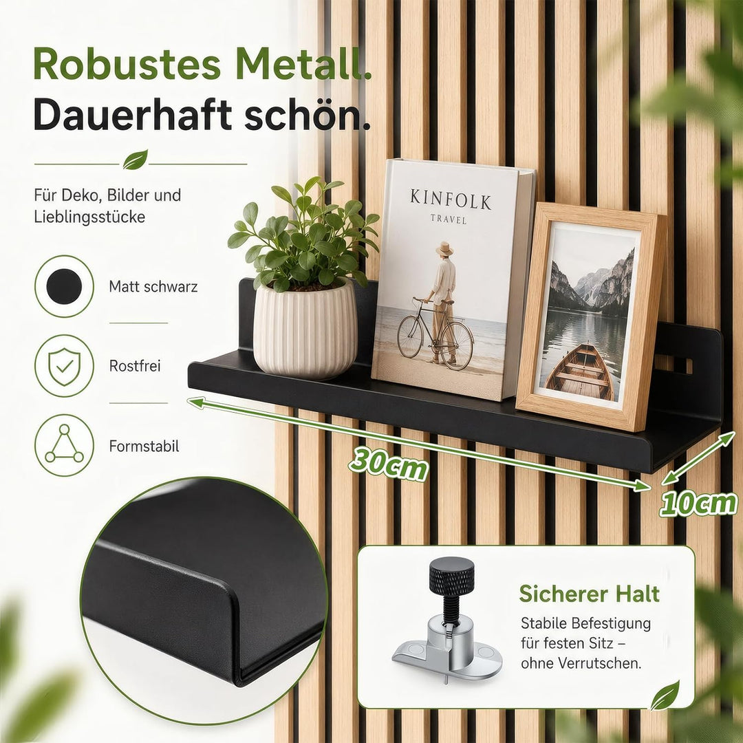 2er Set Metall 30x10cm Regal für Akustikpaneele Ohne Bohren | Zubehör Akustikpaneele für Vertikale H