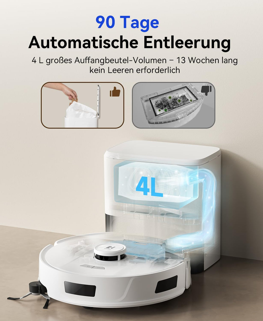 Redkey D8 Saugroboter mit Wischfunktion, 25.000Pa Saugkraft Saugroboter, 4L Staubsauger Roboter mit